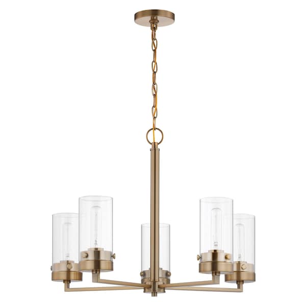 Nuvo Intersection 5-Light Chandelier - Burnished Brass with Clear Glass 60/7535 - main
